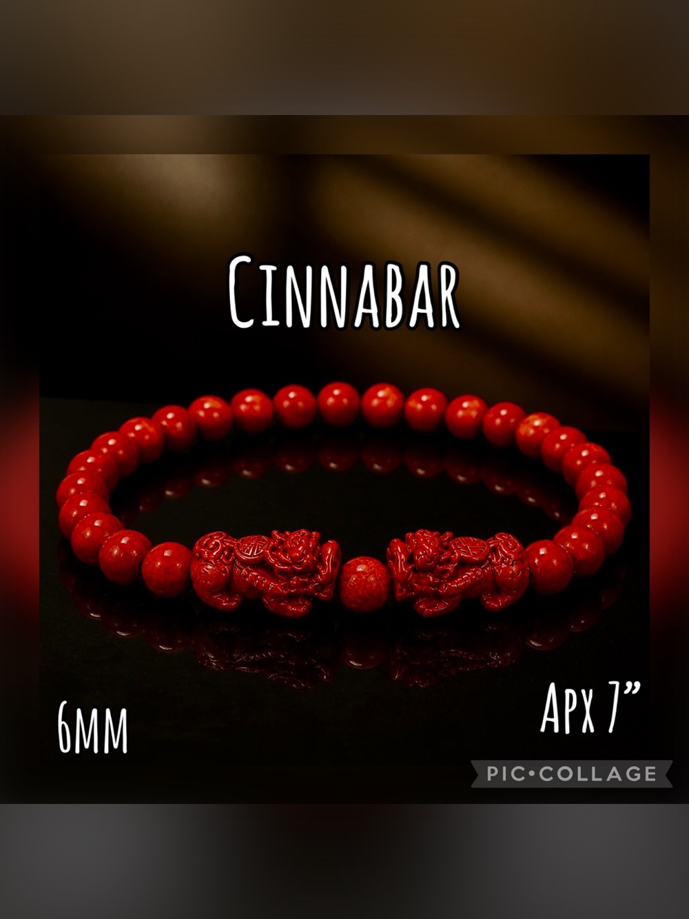 Cinnabar Crystal Beaded Bracelet with Pixiu Carvings